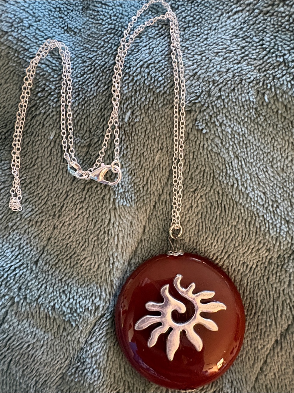 Red Sunburst Stone Pendant Necklace